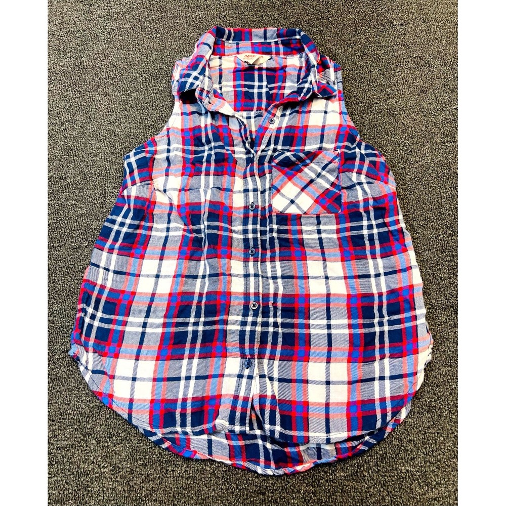 Arizona Jeans Co. Flannel Shirt Women XS Multi Tartan Plaid Sleeveless Button Up